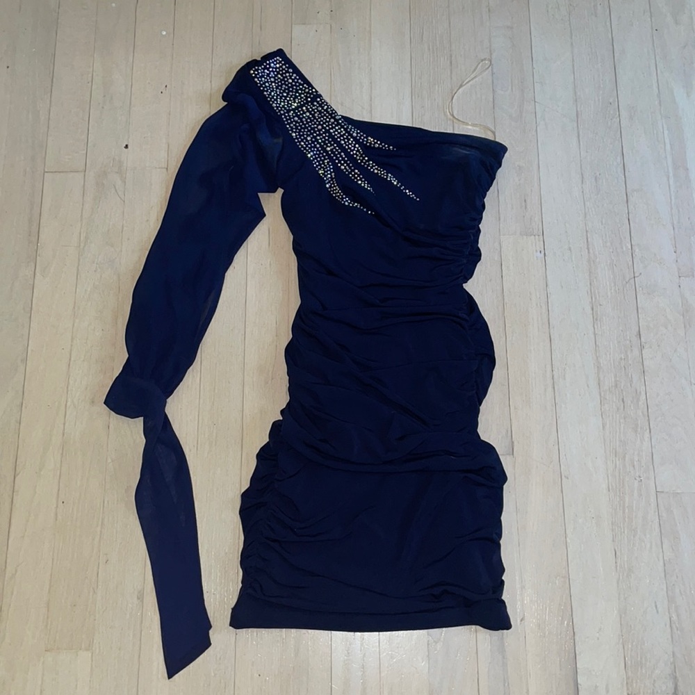 Navy Blue Body-con Single Sleeve dress